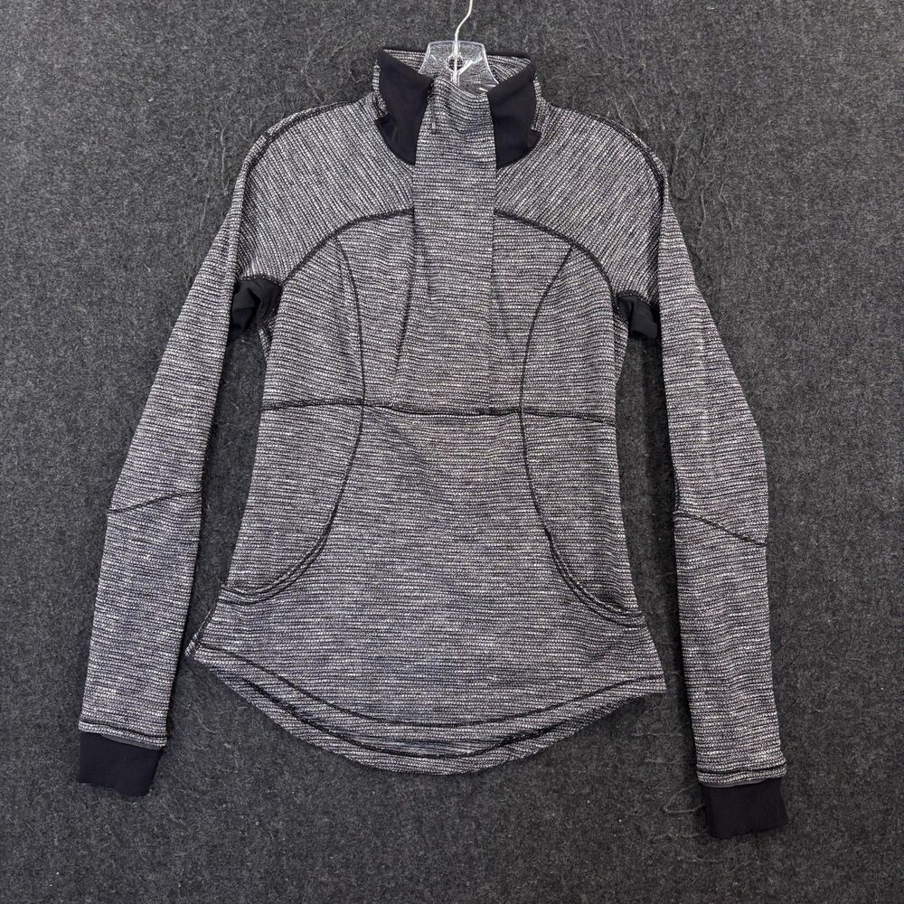 Lululemon Base Runner Pullover Women's 8 Gray Striped 1/2 Zip Mock Neck